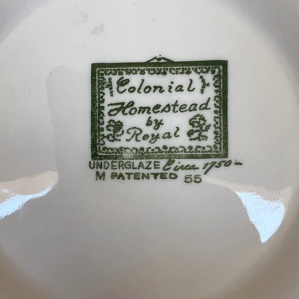 Royal China Colonial Homestead Green Transferware Soup Bowls Set of 2 Vintage